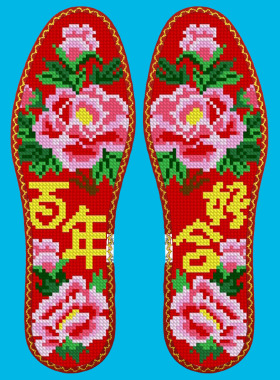 鸿运玫瑰12CT小格花边十字绣鞋垫男女新款自己绣七层纯棉布鞋垫
