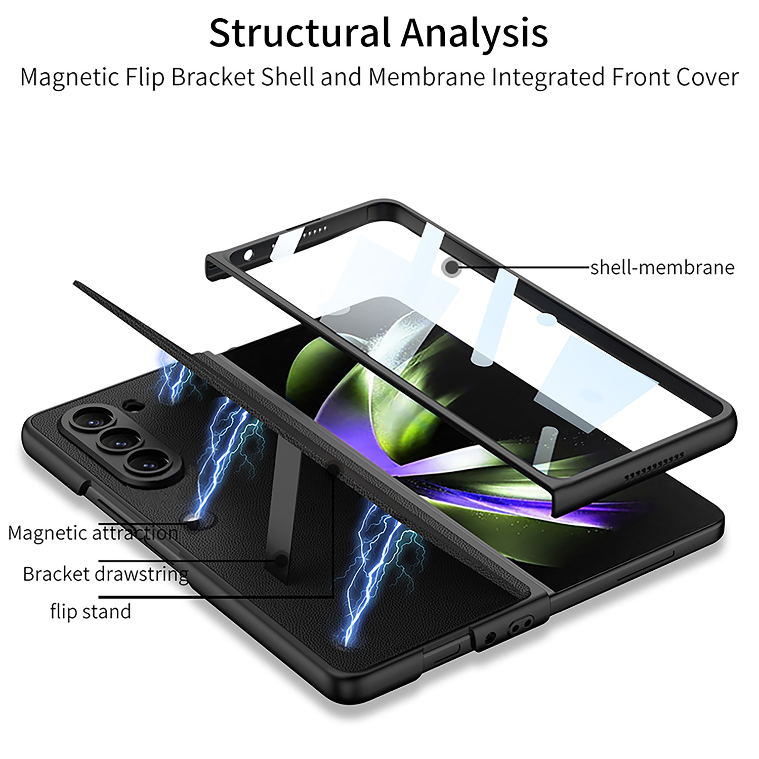适用三星zfold5折叠手机壳超薄壳膜一体秒变支架皮套创意跨境外壳 - 图0