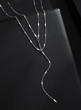 双层流苏项链细链条 冷淡风网红气质锁骨链不锈钢Y字叠戴吊坠颈链