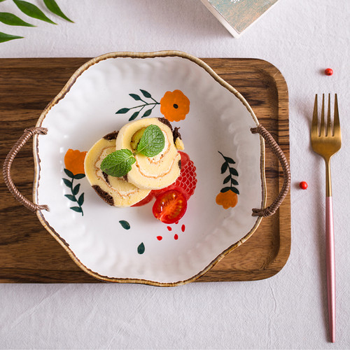 景德镇手工文艺森系陶瓷果盘家用菜盘手绘ins风餐具生日乔迁礼物 - 图0