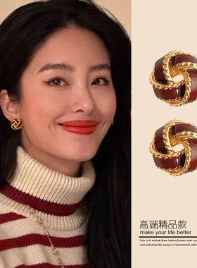 复古气质安可拉红蚊香盘耳夹无耳洞女简约高级感百搭过年耳饰潮