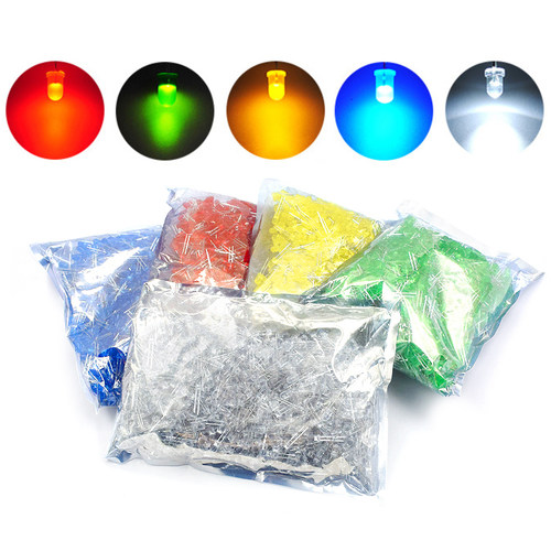 3mm 5mm LED灯珠泡发光二极管F3 F5红绿黄蓝白色直插整包1000个 - 图0