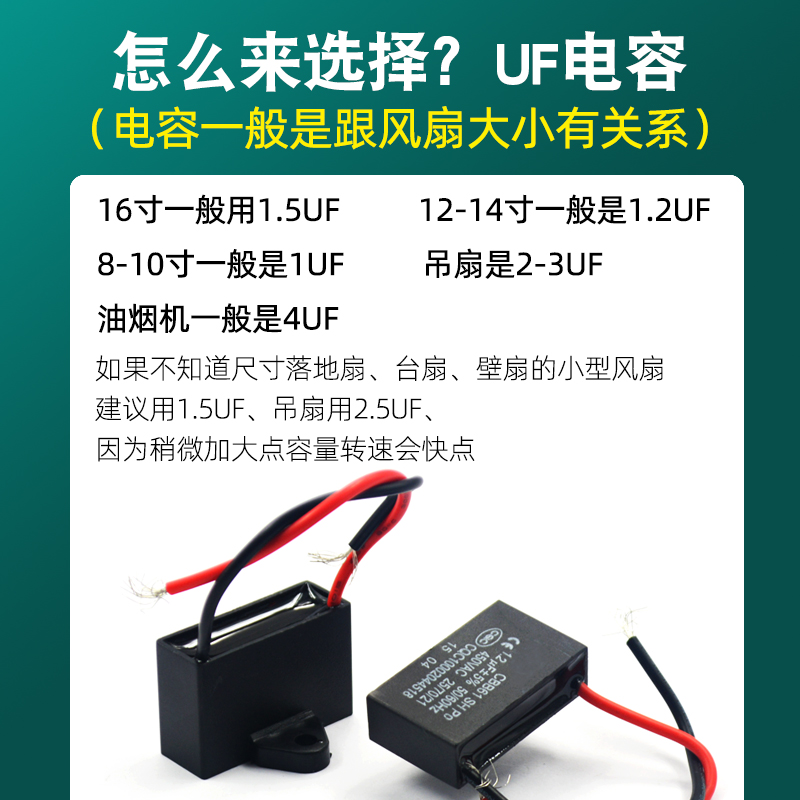 CBB61电风扇启动电容器落地通用1UF/2/5吊扇专用台扇空调电机起动 - 图2