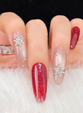【Lilynail冰雪红丝绒】手工穿戴甲2026新款轻奢美甲红色中长款