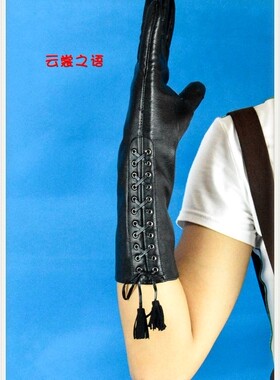 时尚新款女式真皮进口绵羊皮时尚绑带冬季保暖长款真皮手套加大码