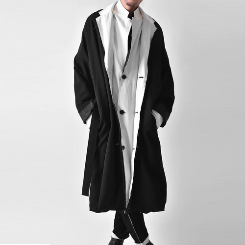 YOIJI OOAK LAPEL WOOL JACKET毛边羊毛大衣复古丛林外套长款风衣 - 图2