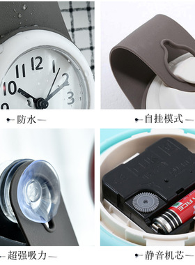 浴室创意风厨房防水挂墙小钟表