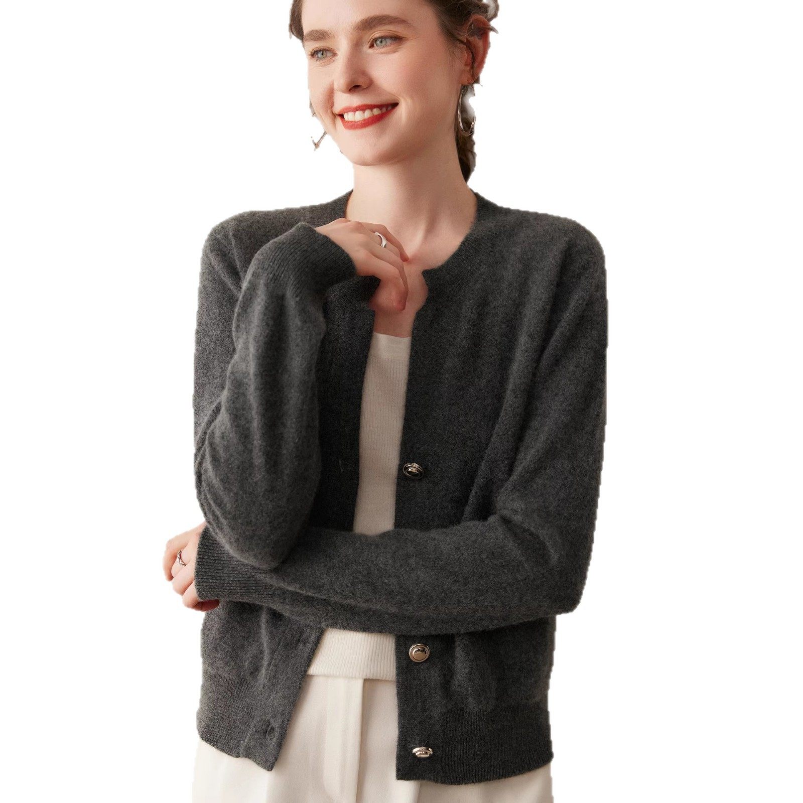 2026春新款圆领羊绒针织开衫女短款小个子老钱风外搭毛衣外套,淘宝优惠券,粉丝福利购,淘宝优惠卷