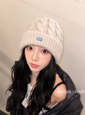 秋冬保暖麻花纹针织毛线帽女