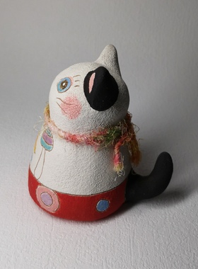 日本纯手工全新陶制猫咪 月鱼 卡通客厅装饰桌面摆件内部带铃铛