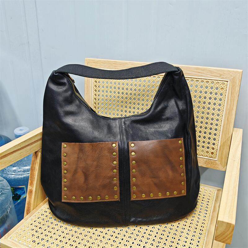 2025新款复古真皮女包头层植鞣牛皮手工包铆钉朋克风酷飒大包手提,淘宝优惠券,粉丝福利购,淘宝优惠卷