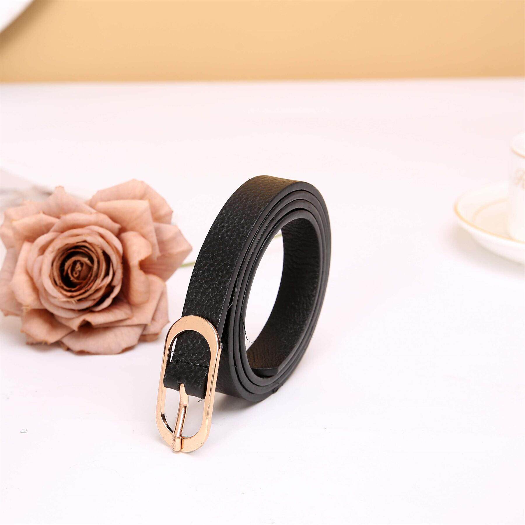 真皮山茶花细皮带女装饰头层牛皮女士腰带新款夏季潮时尚牛仔裤带