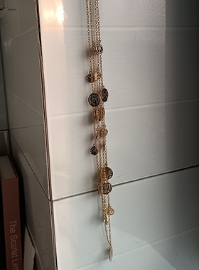 T32渠道货双层复古金币长款项链夸张重工双面