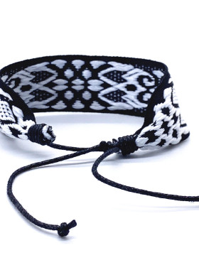 黑白色宽民族文艺风波西米亚情侣手绳编织布艺手链男女士手环饰品