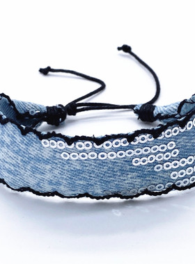 个性文艺风小清新宽印花牛仔布编织女士手链男士手绳饰品情侣闺蜜