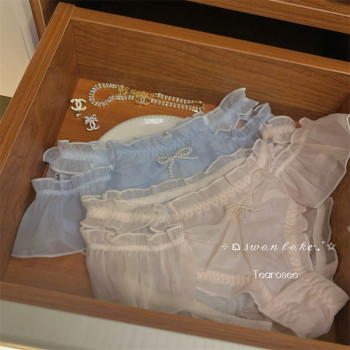 tearosee ລາຊະວົງ Princess Pearl Ruffle Fairy Chiffon Lace ເດັກຍິງງາມ panties ແອວຕ່ໍາ