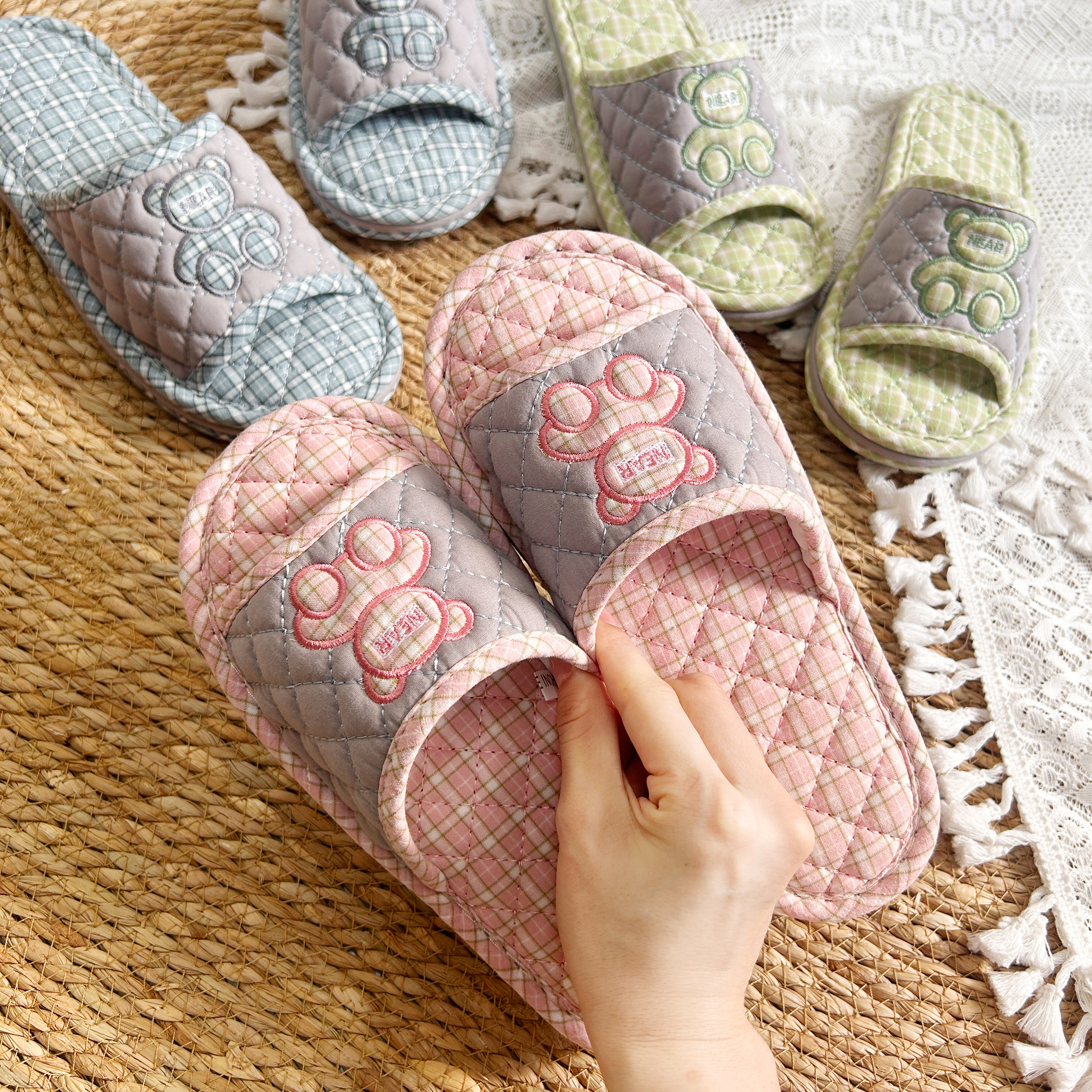 居家拖鞋静音男女室内地板拖防滑加厚四季纯棉布面卡通情侣布底拖,淘宝优惠券,粉丝福利购,淘宝优惠卷