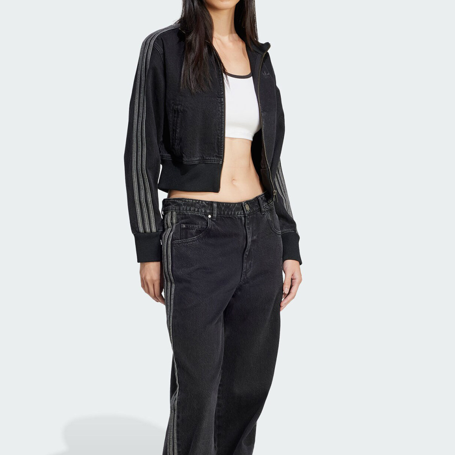 Adidas/阿迪达斯官方正品三叶草女士经典牛仔立领短款外套JD3110,淘宝优惠券,粉丝福利购,淘宝优惠卷