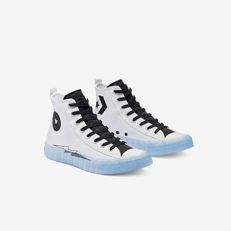 Converse匡威 白蓝撞色透明底刺绣轻便舒适高帮休闲帆布鞋169468C,淘宝优惠券,粉丝福利购,淘宝优惠卷