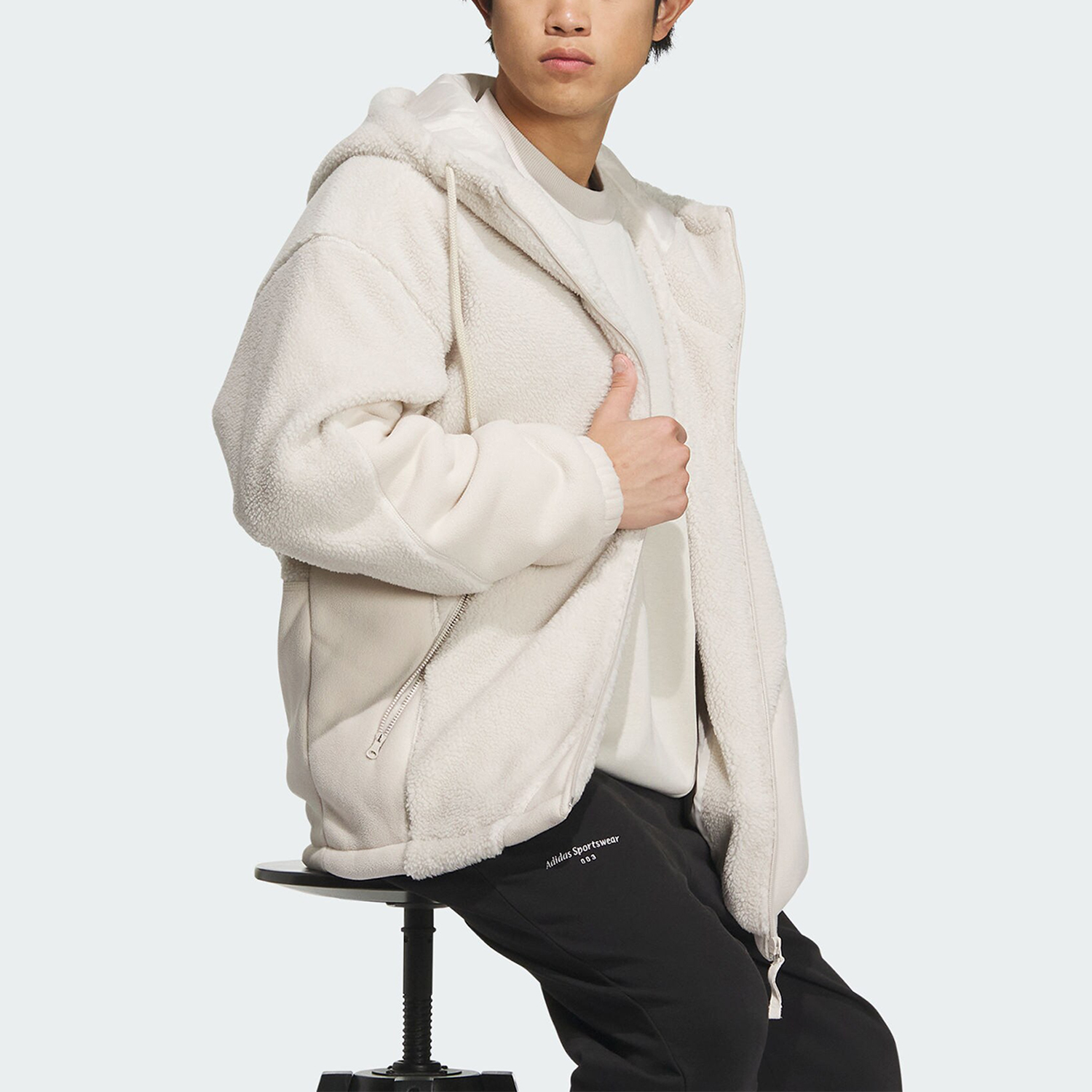 Adidas/阿迪达斯官方正品冬季新款男子时尚仿羊羔绒外套IP4974 - 图0