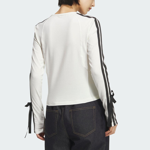 Adidas/阿迪达斯官方正品舒适女士针织修身蝴蝶结长袖T恤KG3861 - 图0