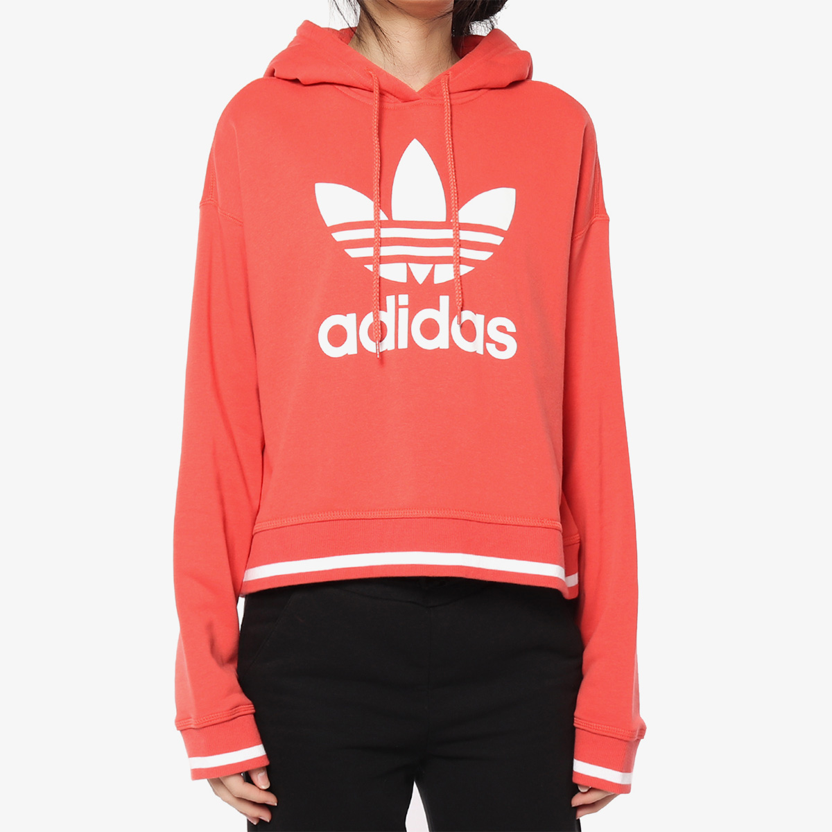 Adidas/阿迪达斯正品三叶草女子短款抽绳时尚套头衫卫衣 DH2944-图0