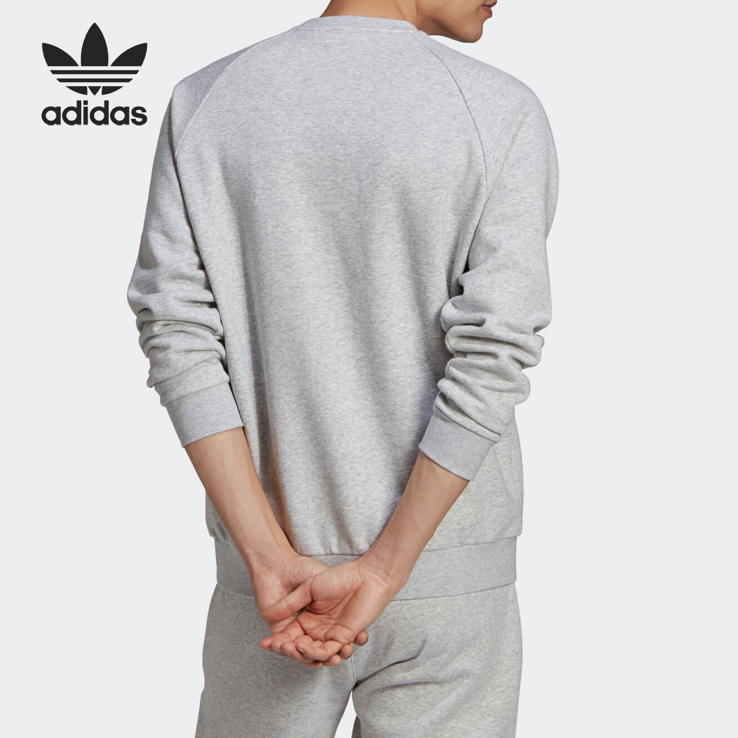 Adidas/阿迪达斯官方正品三叶草男子圆领加绒保暖套头卫衣H32147 - 图0