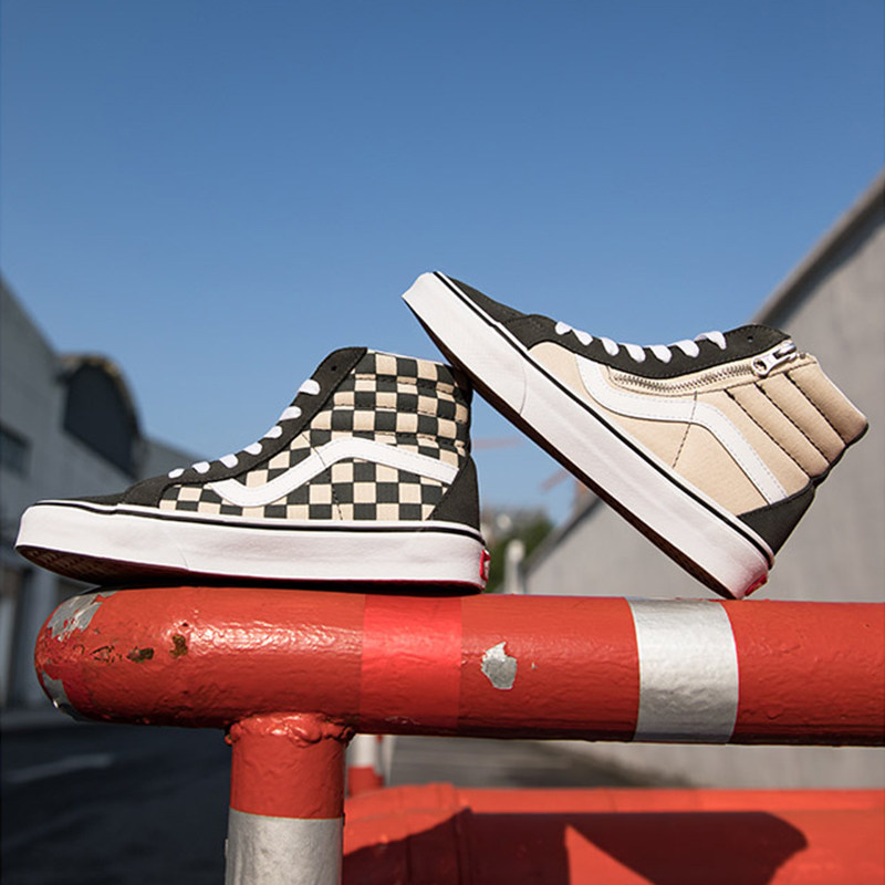 VANS范斯正品SK8-HI 侧边拉链棋盘格 男女高帮帆布板鞋VN0007NZ,淘宝优惠券,粉丝福利购,淘宝优惠卷