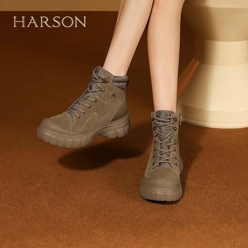 HARSON哈森24冬季新品厚底绑带潮酷女靴HA241602 - 图0