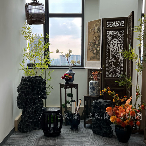 中式屏风隔断客厅实木做旧移动折屏雕花折叠屏风酒店办公室玄关 - 图1