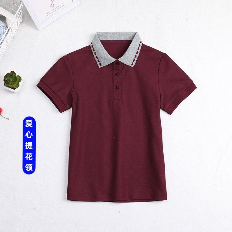 西安市浐灞第一小学儿童枣红夏季校服短袖男女童棒球服深灰校服裤 - 图1