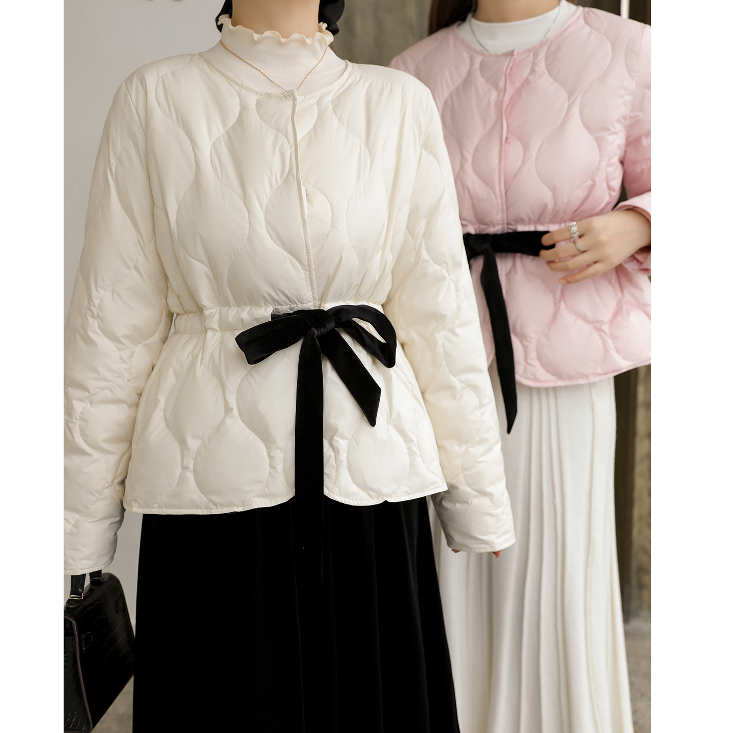 DM100大码百分百女微胖mm冬季气质丝绒带收腰显瘦轻薄短款羽绒服 - 图2