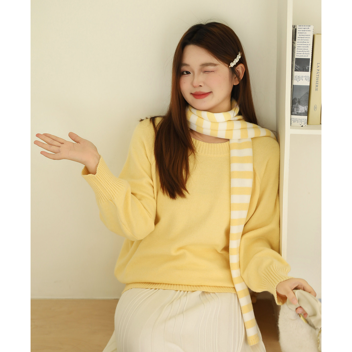 【年终清仓】DM100大码女装冬季撞色条纹围巾宽松圆领毛衣针织衫,淘宝优惠券,粉丝福利购,淘宝优惠卷