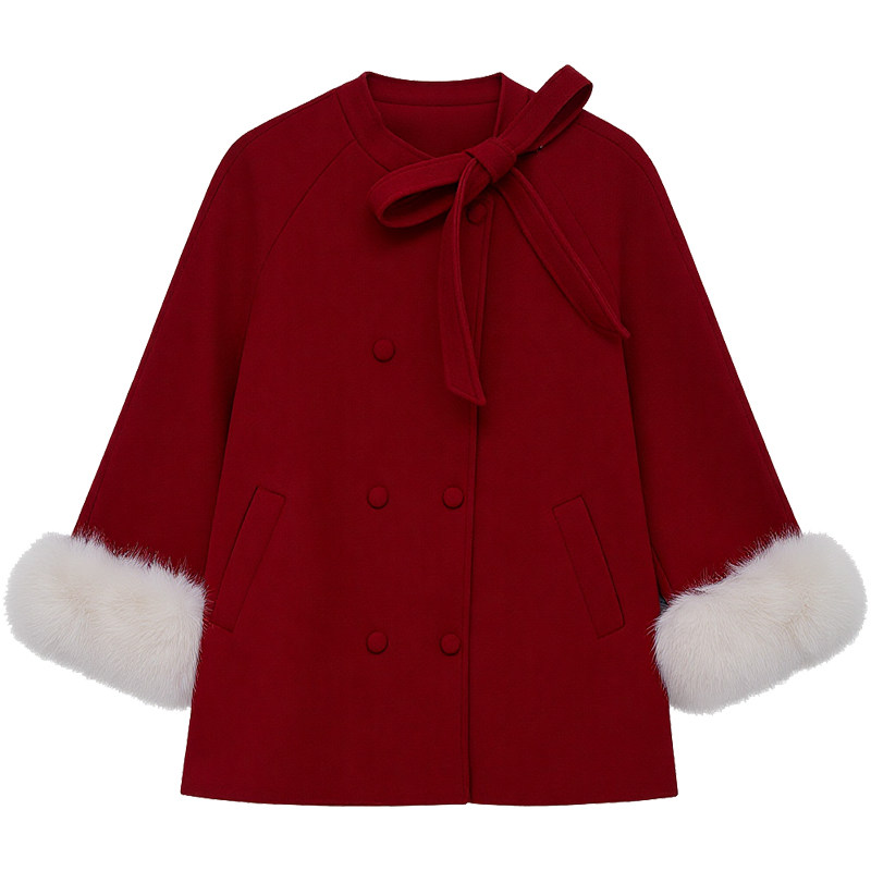【新年焕新红色战袍】DM100大码气质千金风红色夹棉毛呢大衣外套,淘宝优惠券,粉丝福利购,淘宝优惠卷