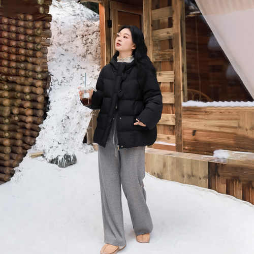 DM100大码百分百女装微胖mm冬季保暖甜美爱心短款加厚羽绒服外套 - 图0