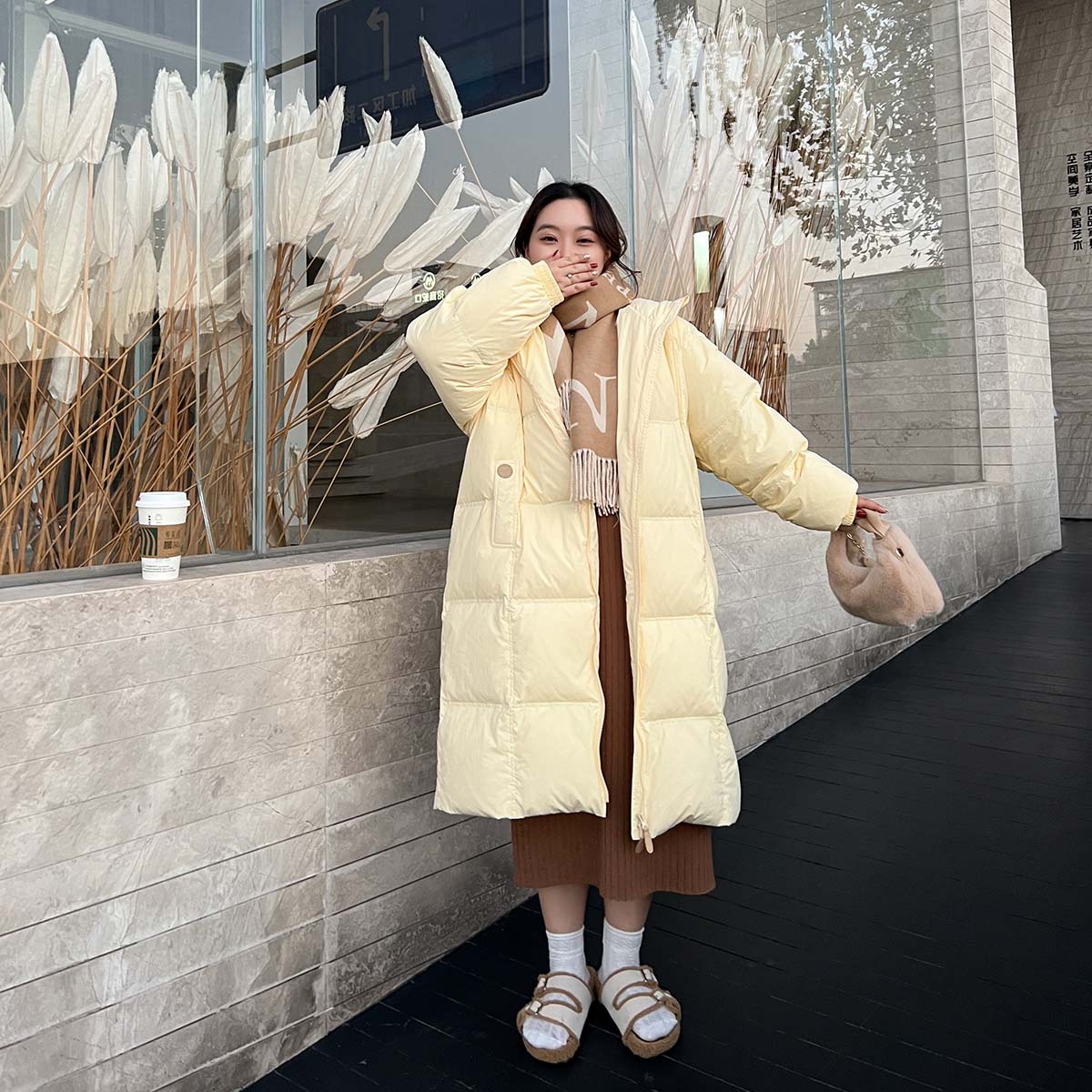 DM100大码百分百女装微胖mm冬季新款保暖连帽长款加厚羽绒服外套 - 图0