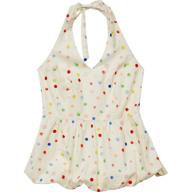 DM100大码百分百女装秋季微胖mm色彩跳动系列波点连衣裙背心套装 - 图3