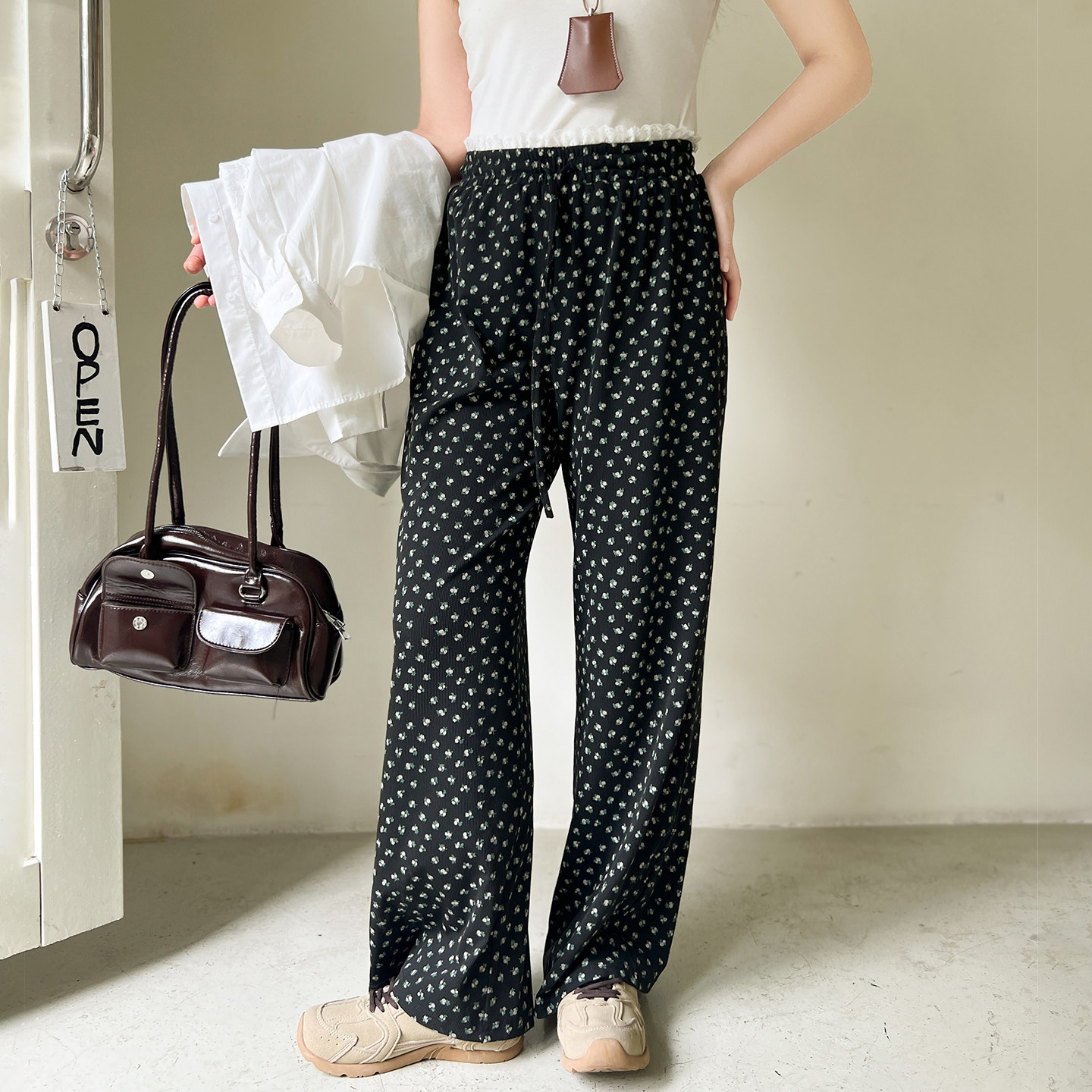 【年终清仓】DM100大码女装秋季百搭遛弯韩系蕾丝碎花阔腿休闲裤,淘宝优惠券,粉丝福利购,淘宝优惠卷