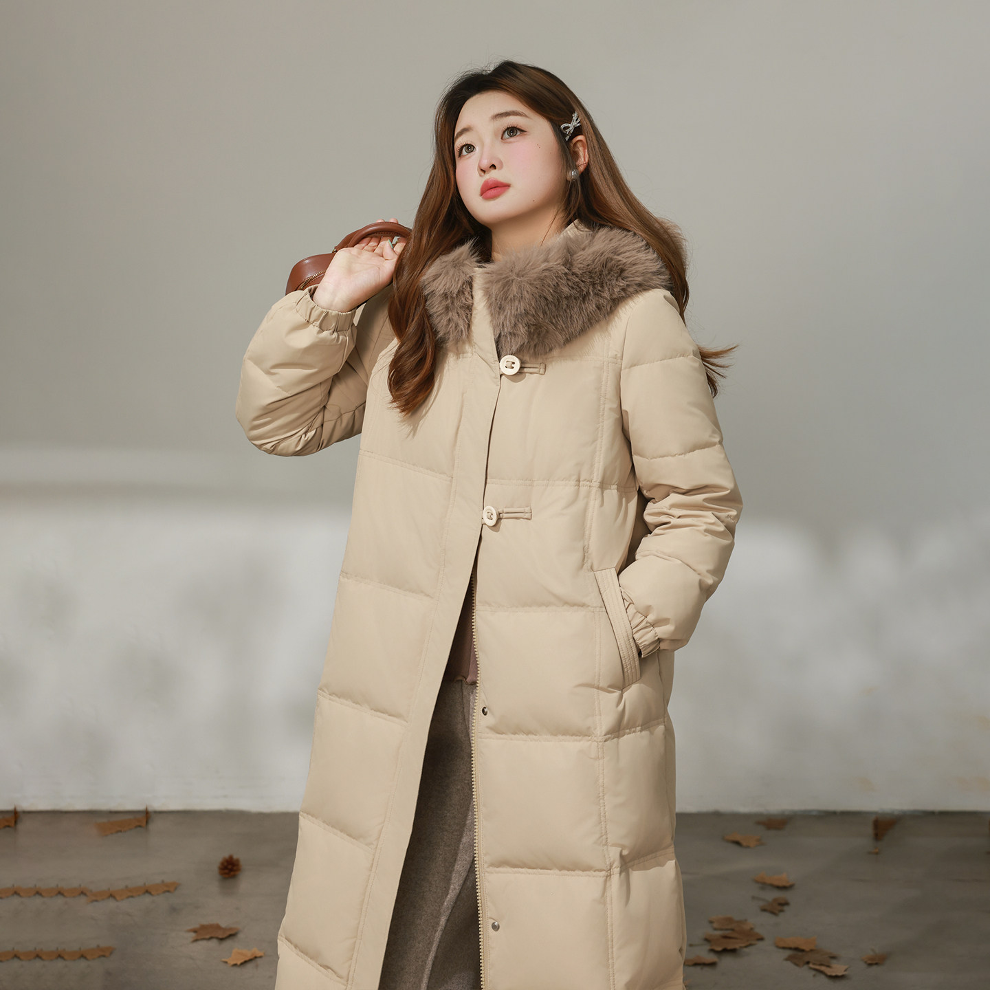 DM100大码百分百女装微胖mm冬季大毛领连帽长款直筒羽绒服厚外套,淘宝优惠券,粉丝福利购,淘宝优惠卷