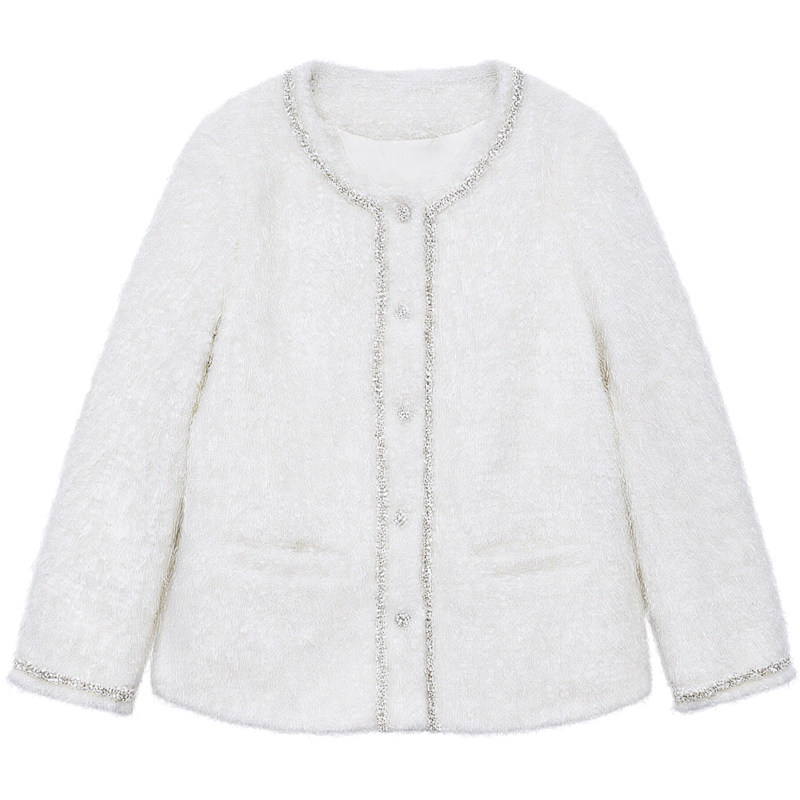 DM100大码百分百女装微胖mm冬季气质正肩小香风编织轻薄羽绒服