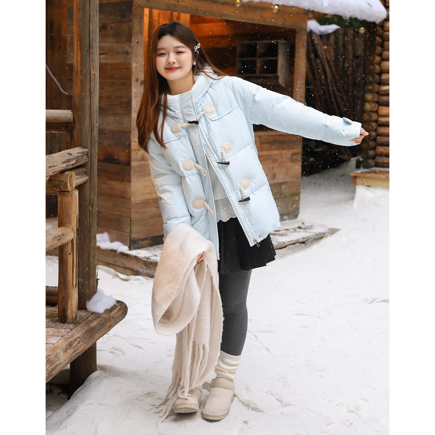 DM100大码百分百女装微胖mm冬纯色保暖加厚连帽中长款羽绒服外套