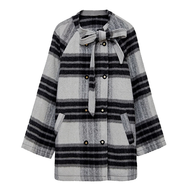 DM100大码百分百女装微胖mm秋冬黑白格纹插肩袖高克重毛呢外套,淘宝优惠券,粉丝福利购,淘宝优惠卷