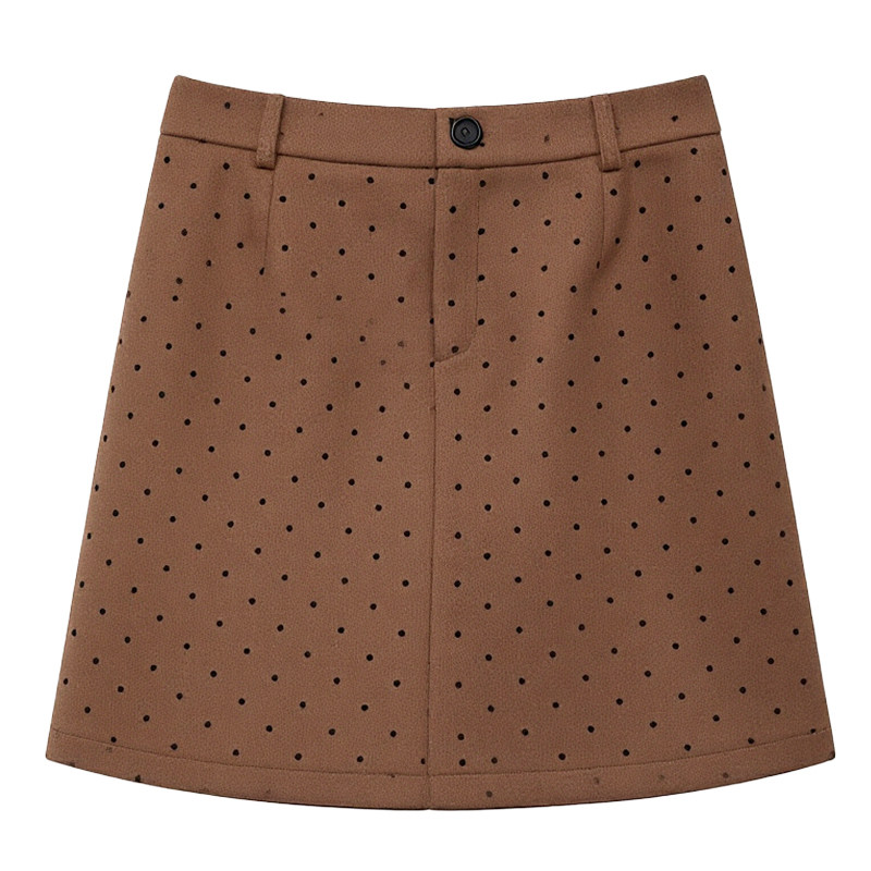 DM100大码百分百女装微胖mm冬季百搭咖色波点短款加厚毛呢半身裙,淘宝优惠券,粉丝福利购,淘宝优惠卷