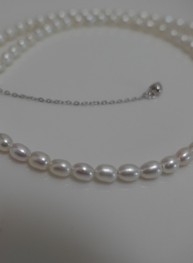 天然淡水珍珠小米珠项链s925纯银4mm极强光近无暇轻奢小众设计感