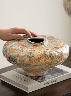中古奶油风手工陶瓷花瓶