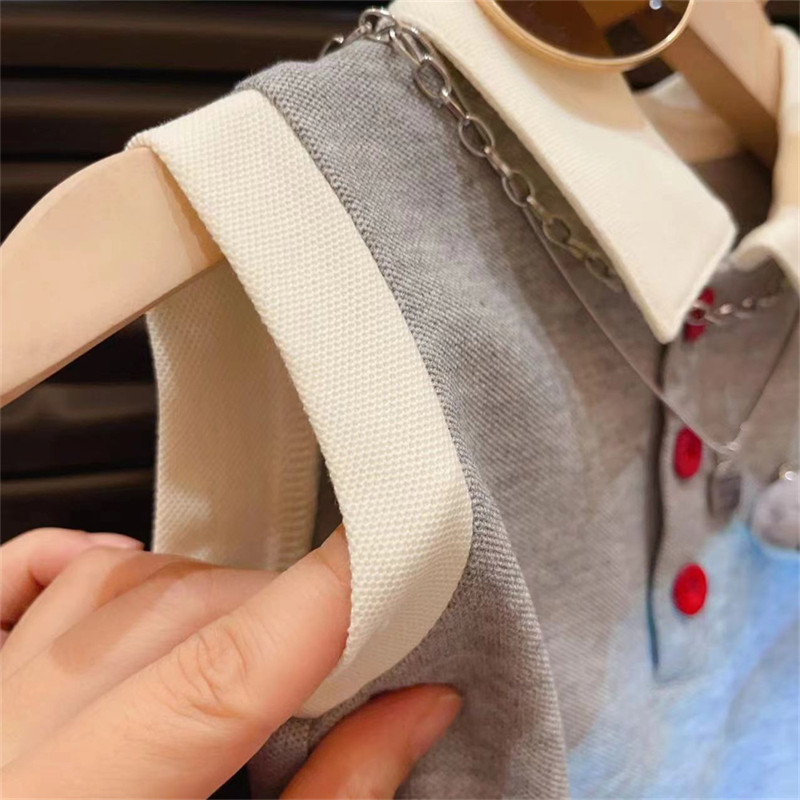 女童polo连衣裙夏季2025新款裙子宝宝卡通兔子警官百褶裙学院风裙,淘宝优惠券,粉丝福利购,淘宝优惠卷