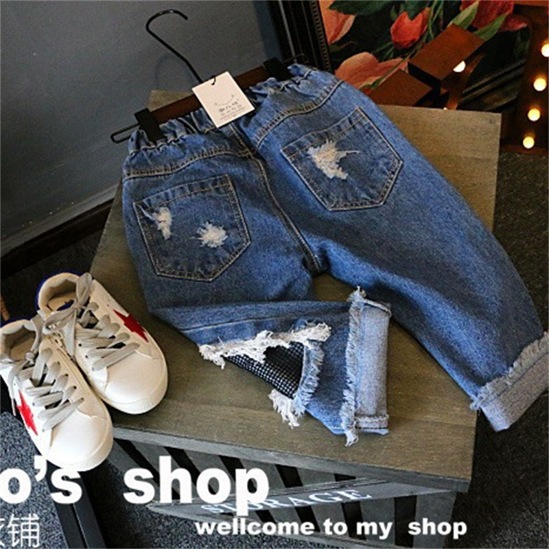 春秋新款童装乞丐裤子女童破洞牛仔裤男童网眼宽松宝宝儿童九分裤,淘宝优惠券,粉丝福利购,淘宝优惠卷