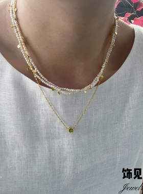 韩式简约小巧天然橄榄石耳钉女精致时尚项链红色编织气质手链配饰