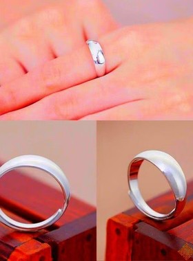 银戒指999纯银光面实心简约足银情侣对戒银戒子指环气质款