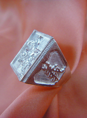 足银关公戒指开口999纯银男士